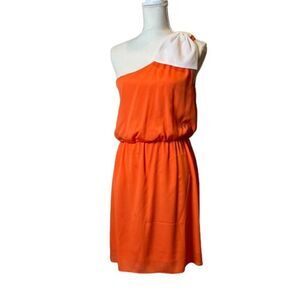 Pixi + Ivy Women's One Shoulder Bow Dress Orange with Size Medium
